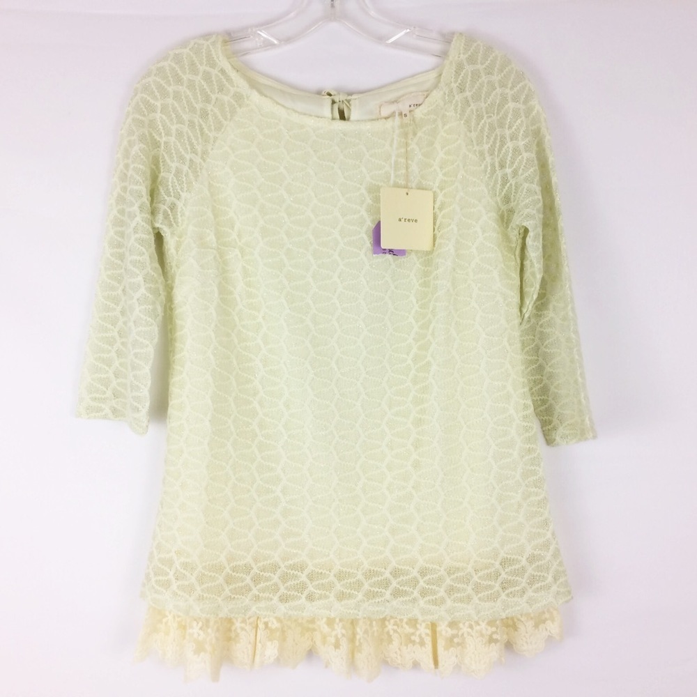 Anthropologie A'REVE Shirt Small Yellow Lace Hem
